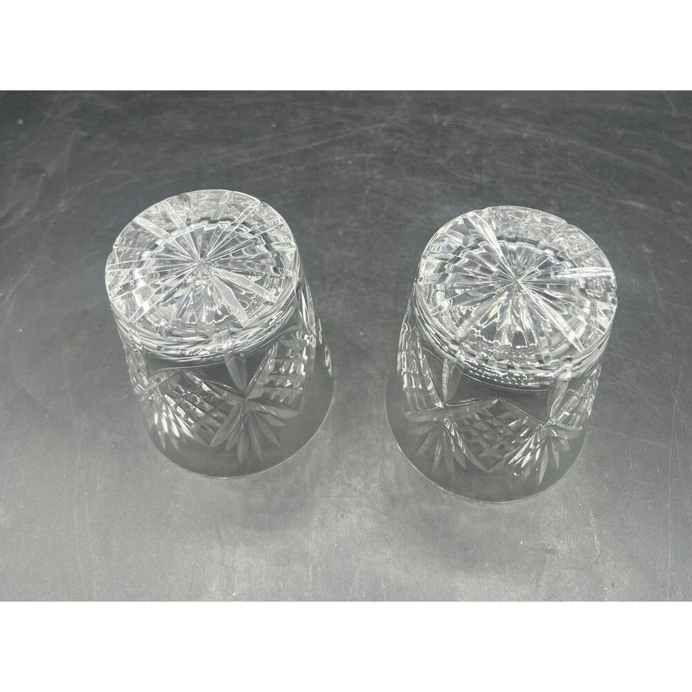 Set of 2 Cut Crystal Whiskey Tumblers RHS USA 98 Etched Double Old Fashioned